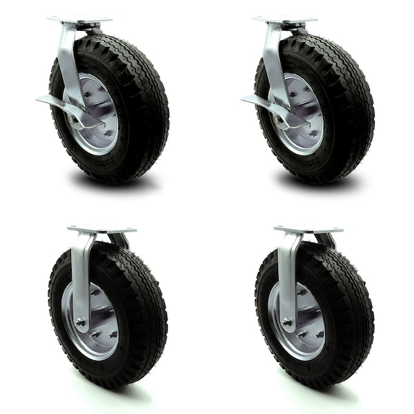 Service Caster 12 Inch Black Pneumatic Wheel Caster Swivel with Brake Swivel Lock 2 Rigid, 2PK SCC-100S3506-PNB-SLB-BSL-2-R-2 - main